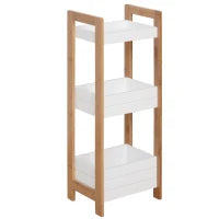 Mobiletto Bagno Multiuso, Scaffale da Bagno a 3 Ripiani Compatto in Legno MDF e Bambù, Bianco, 27.5x20.8x74cm