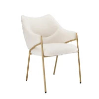 Sedia da pranzo con braccioli, tessuto Sherpa, cuscino del sedile spesso, schienale ergonomico, 52.5×48×83.7 cm,Beige