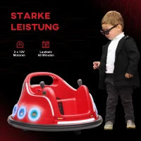 Autoscooter per Bambini, Rotazione a 360°, per 3-5 anni, con Telecomando, Musica, Rosso