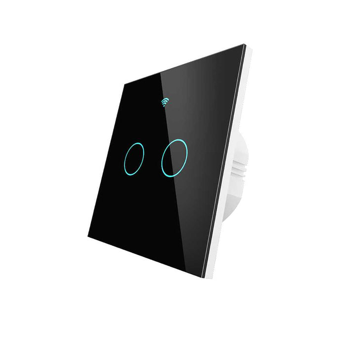 Interruttore Da Parete Touch 2 Tasti, WIFI 2.4G+BLE+RF 433MHz, Bluetooth BLE Mesh TUYA, Smart Life, 10A, AC 90-250V, 50/60HZ, 86X86X30mm, IP20, Nero, SH9442B