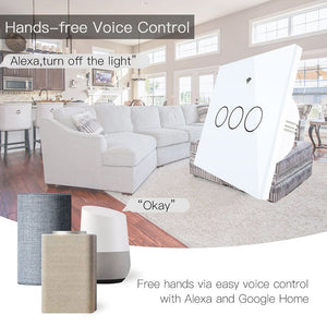 Interruttore Da Parete Touch 3 Tasti, WIFI 2.4G+BLE+RF 433MHz, Bluetooth BLE Mesh TUYA, Smart Life, 10A, AC 90-250V, 50/60HZ, 86X86X30mm, IP20, Bianco, SH9443W