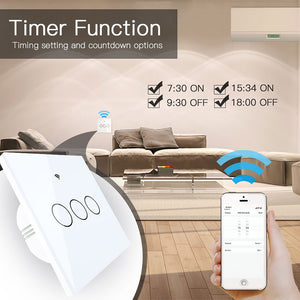 Interruttore Da Parete Touch 3 Tasti, WIFI 2.4G+BLE+RF 433MHz, Bluetooth BLE Mesh TUYA, Smart Life, 10A, AC 90-250V, 50/60HZ, 86X86X30mm, IP20, Bianco, SH9443W