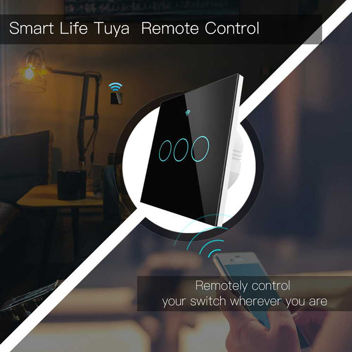 Interruttore Da Parete Touch 3 Tasti, WIFI 2.4G+BLE+RF 433MHz, Bluetooth BLE Mesh TUYA, Smart Life, 10A, AC 90-250V, 50/60HZ, 86X86X30mm, IP20, Nero, SH9443B