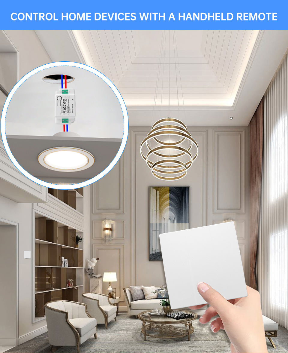 Interruttore RF Wireless Telecomando Senza Batteria 2 Tasti RF 433MHz Generatore Corrente Automatico 2 Tasti Quadrato Per Scatola 502 IP20 Bianco