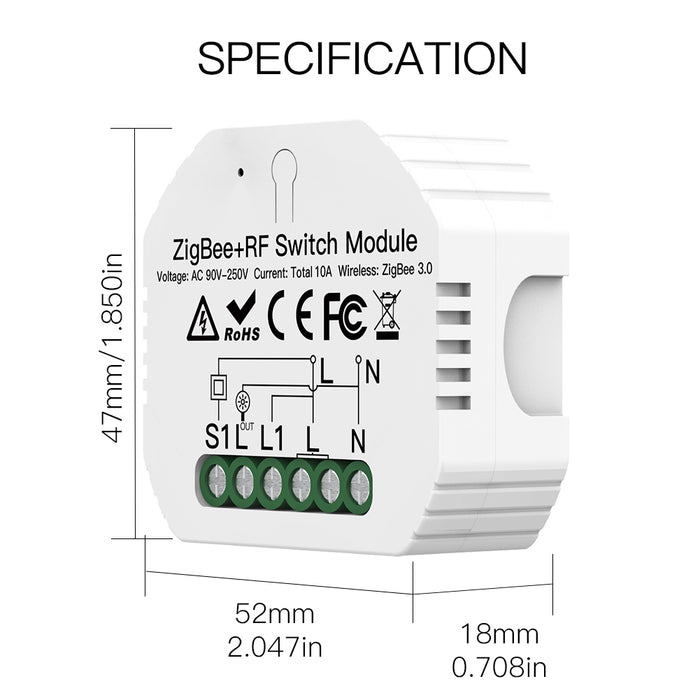 Relè Passo Passo Interruttore Smart ZigBee RF433 2 In 1 ZigBee, RF 433MHz TUYA, Smart Life 10A AC 90-250V 50/60HZ 2200W SHZ104Z IP20