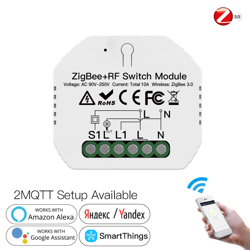 Relè Passo Passo Interruttore Smart ZigBee RF433 2 In 1 ZigBee, RF 433MHz TUYA, Smart Life 10A AC 90-250V 50/60HZ 2200W SHZ104Z IP20