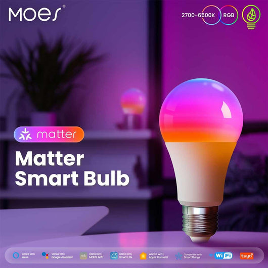 Lampada Led Matter E27, RGB+CW, Matter WIFI 2.4G TUYA, Smart Life, Apple Home, Google Home, Alexa, SmartThings AC 90-250V, 50/60HZ, 9W, 60X117mm, IP20, MU12709