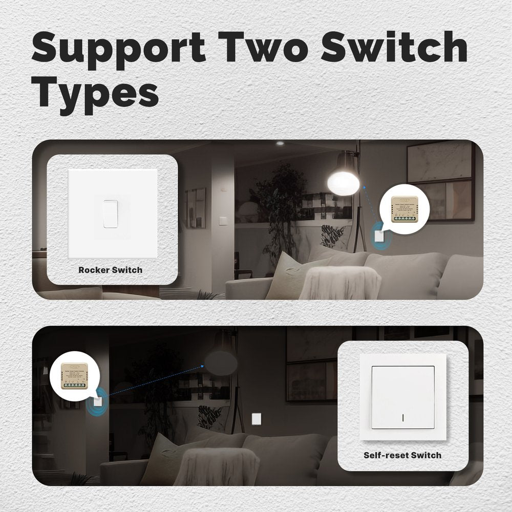 Relè Passo Passo Mini Interruttore Matter WiFi 2.4G, 10A TUYA, Compatibile Apple Home, Google Home, Alexa, SmartThings, 2200W, AC 90-250V 50/60Hz, 40x40x18mm, IP20