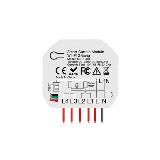 Modulo Tapparelle WIFI 2.4G + BLE, 2 Canali, Bluetooth BLE Mesh, TUYA, Smart Life, 2A, AC 90-250V, 50/60HZ, 500W, 52X47X18mm, IP20