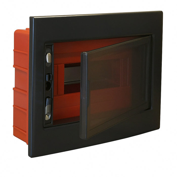 centralino da incasso 12 moduli con portello fumé e telaio estraibile, nero, 330x255x80 mm, ideale per installazioni elettriche moderne e professionali