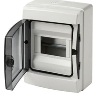 centralino da parete 4 moduli con portello fumé, grigio RAL 7035, 150x170x100 mm, IP65, ideale per installazioni elettriche interne ed esterne