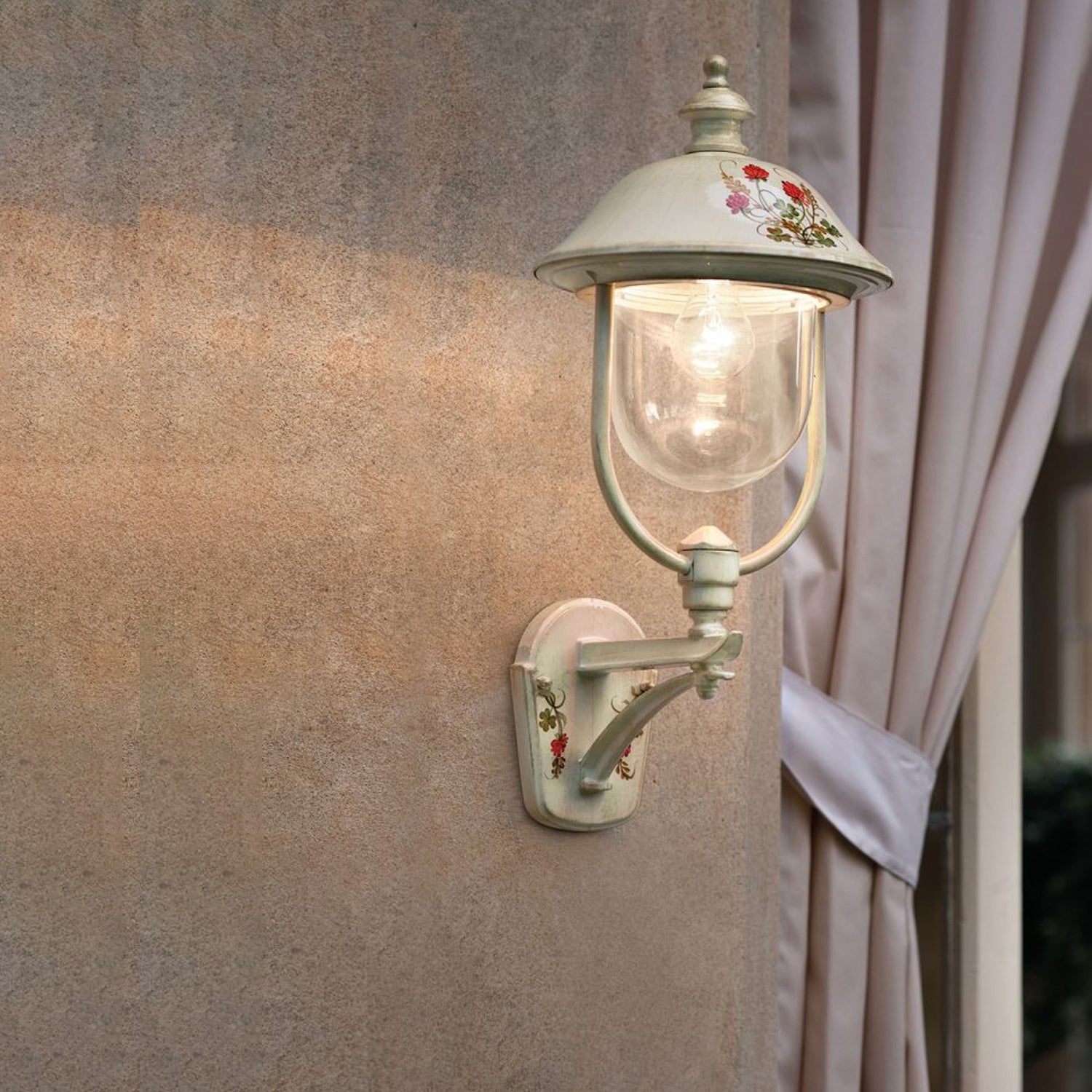 Applique Classica Esterno Bari Metallo Ceramica Bianco Sfumato Oro 1 Luce E27