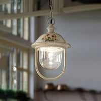 Sospensione Esterno Classica Bari Metallo Ceramica Bianco Sfumato Oro 1 Luce E27