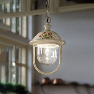 Sospensione Esterno Classica Bari Metallo Ceramica Bianco Sfumato Oro 1 Luce E27