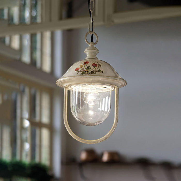 Sospensione Esterno Classica Bari Metallo Ceramica Bianco Sfumato Oro 1 Luce E27