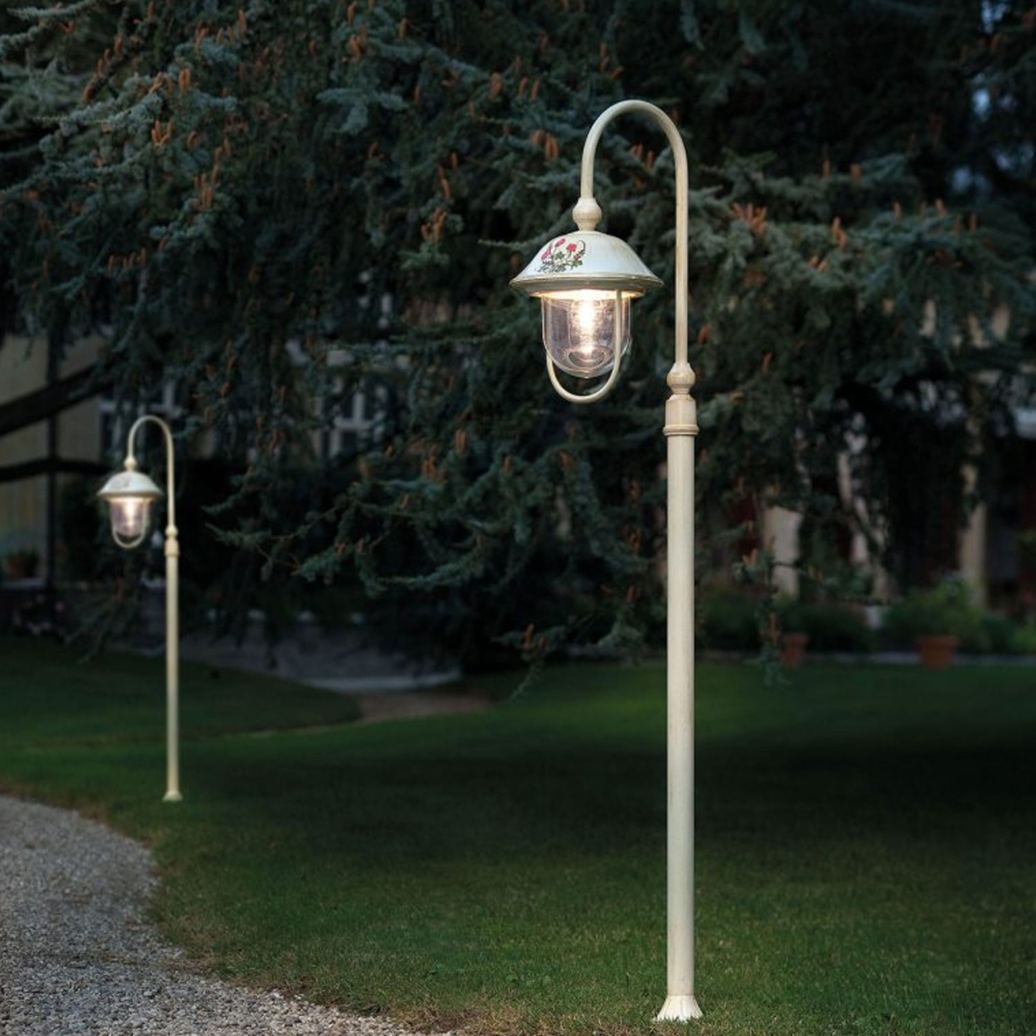 Palo Esterno Classico Bari Metallo Ceramica Bianco Sfumato Oro 1 Luce E27