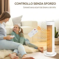 Termoventilatore Ceramico 2000W con 3 Temperature Regolabili, Timer 15H, Telecomando, Bianco