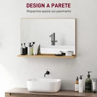 kleankin Specchio Bagno da Parete con Mensola Design Moderno e Multiuso, 60x12x40 cm, Legno