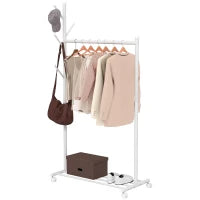 Appendiabiti con Ruote 5 Ganci Barra per Appendere e Scaffale Inferiore per Ingresso Entrata 86x43x171 cm Bianco