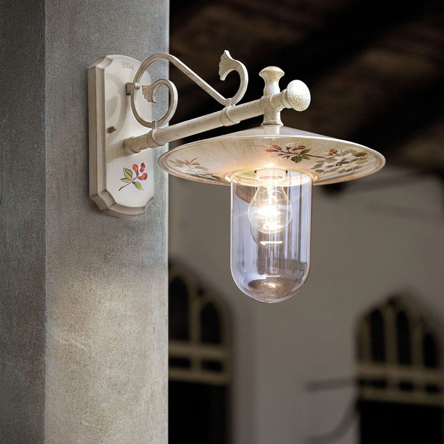 Applique Esterno Classica Genova Metallo Ceramica Bianco Sfumato Oro 1 Luce E27