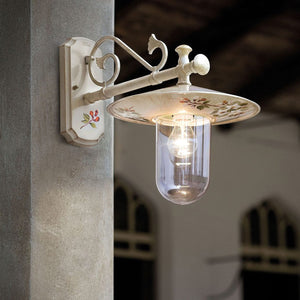 Applique Esterno Classica Genova Metallo Ceramica Bianco Sfumato Oro 1 Luce E27