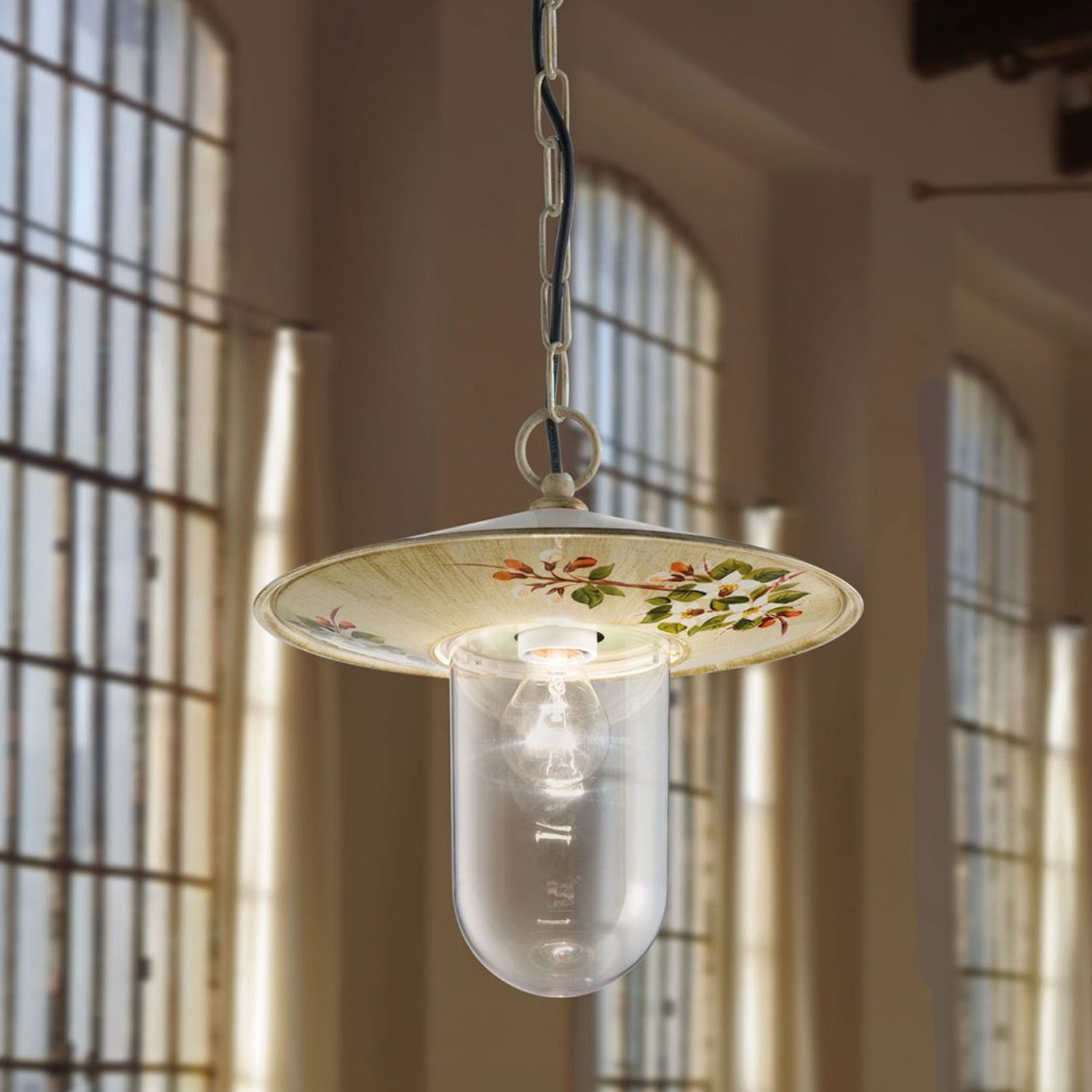 Sospensione Esterno Classica Genova Metallo E Ceramica Bianco Sfumato 1 Luce E27