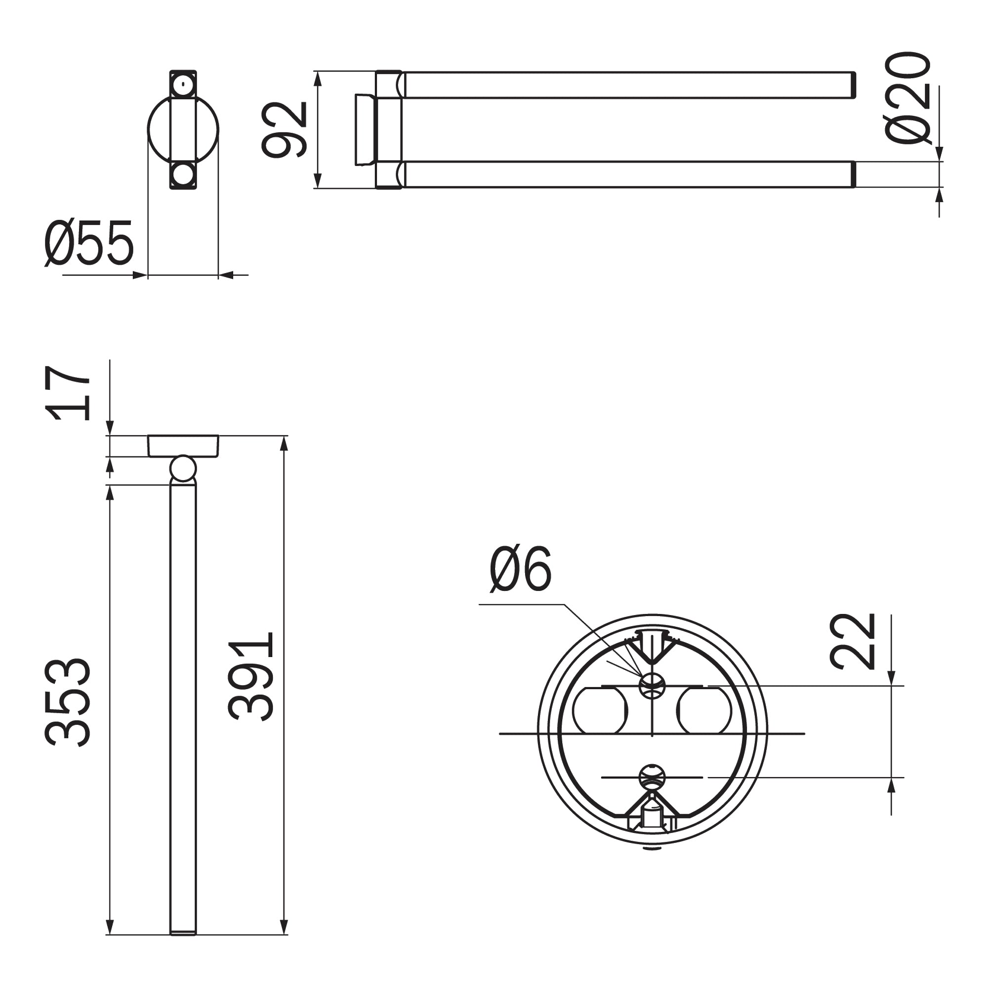 Inda - Porta asciugamani doppio a snodo Touch cromo lucido L.39 cm