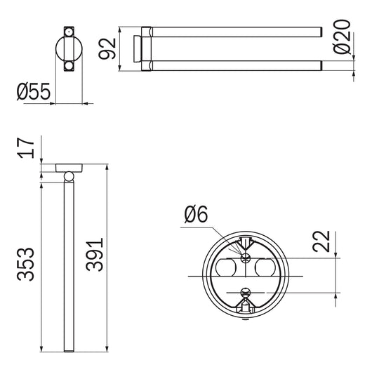 Inda - Porta asciugamani doppio a snodo Touch cromo lucido L.39 cm