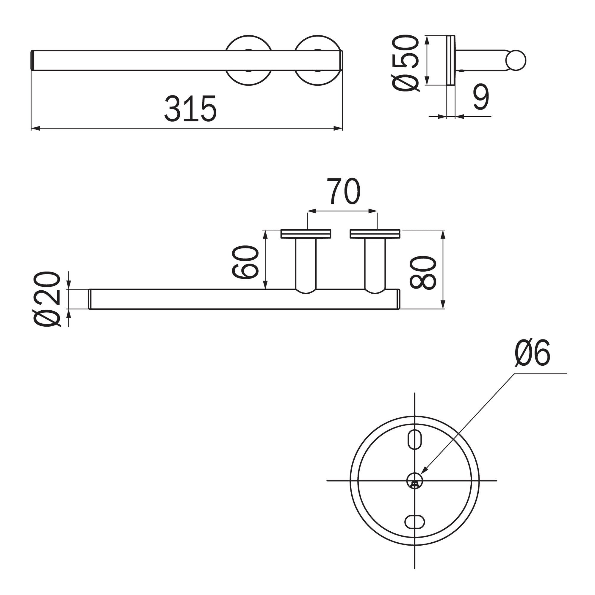Inda - Porta asciugamani Touch con lato aperto L.31,5 cm cromo lucido