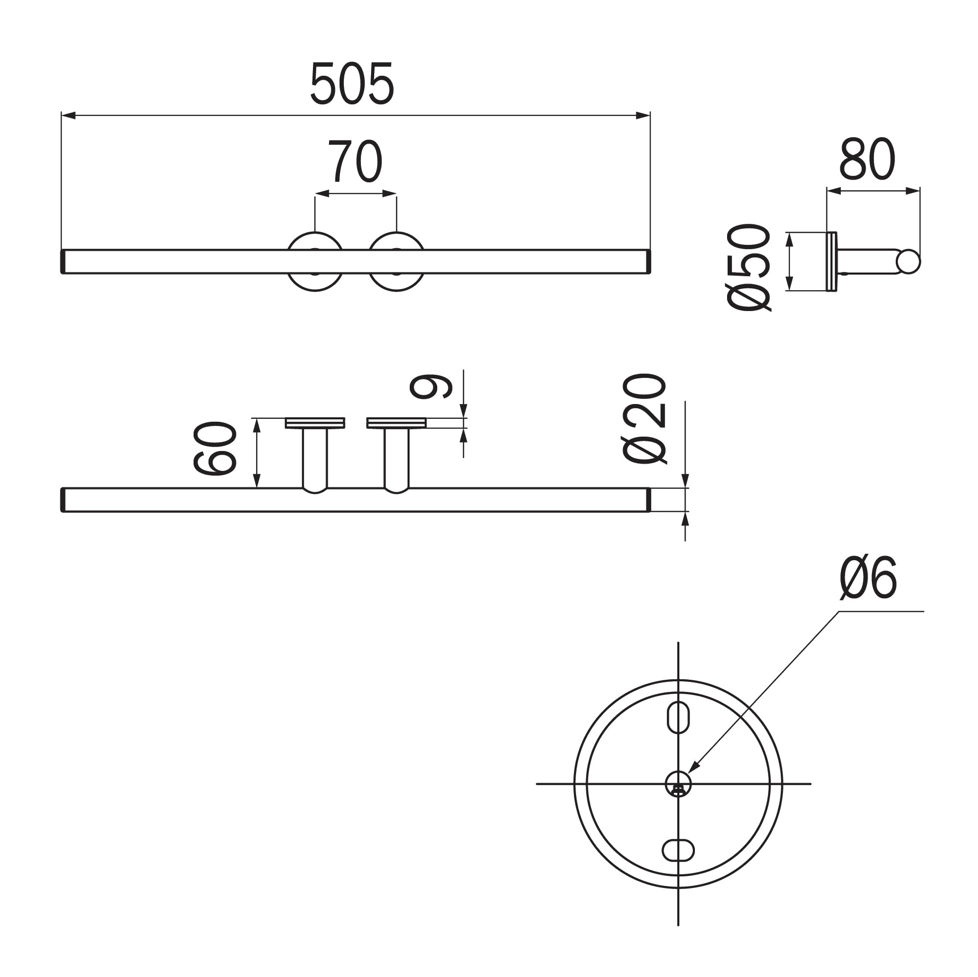 Inda - Porta asciugamani Touch con due lati aperti L.50,5 cm cromo lucido