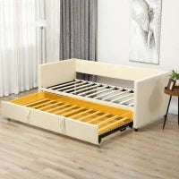 Struttura per Divano Letto 2 in 1, Divano 2 Posti e Letto Matrimoniale, Due Materassi Compatibili da 90 x 190 cm, Crema
