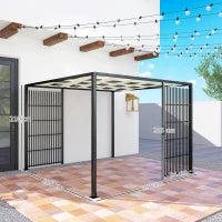 Pergola per Esterno 3x3 m con Copertura Ondulata e Pannelli Laterali, in Metallo e Poliestere Nero