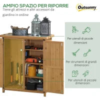 Armadio da Giardino Porta Attrezzi in Legno con 2 Ante e 4 Scaffali, Piano in Lamiera, 75x40x90 cm