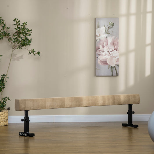 EASYCOMFORT  Trave Ginnastica Artistica da Casa con Altezza Regolabile, Ruote e Piedini Antiscivolo, per Bambini da 3-12 Anni, 226x31x59cm, Marrone