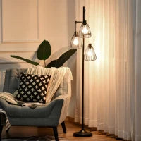 Lampada da Terra Vintage Industriale in Metallo Nero, Lampada a Piantana da Terra Moderna Ф35 x 170cm