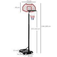 Easycomfort Canestro da Basket da Esterno con Supporto e Altezza Regolabile in Acciaio, 73x49x194-249 cm