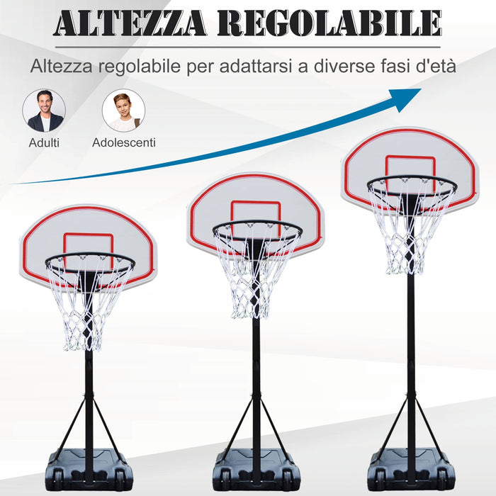 Easycomfort Canestro da Basket da Esterno con Supporto e Altezza Regolabile in Acciaio, 73x49x194-249 cm
