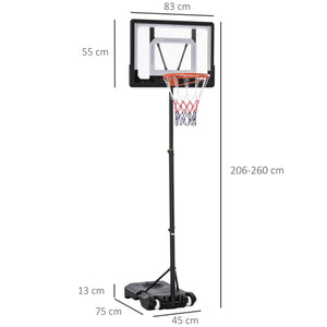 Easycomfort Canestro Basket Altezza Regolabile 160-210cm, Struttura in Acciaio e Base con Ruote, Tabellone in PE Trasparente