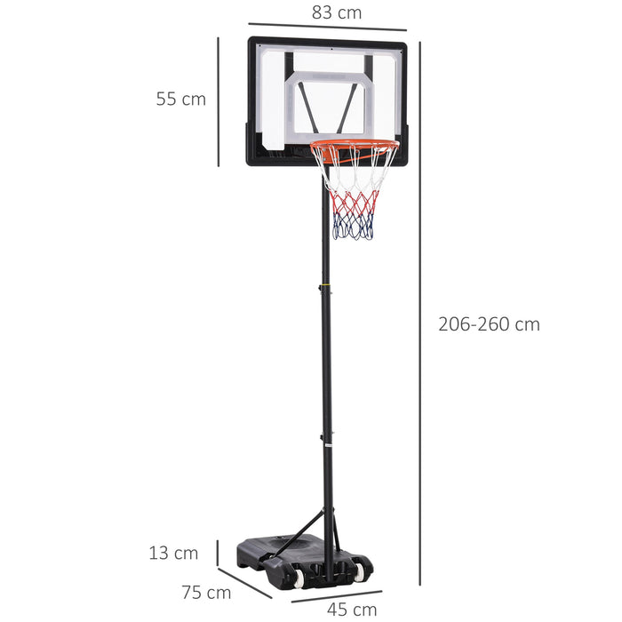 Easycomfort Canestro Basket Altezza Regolabile 160-210cm, Struttura in Acciaio e Base con Ruote, Tabellone in PE Trasparente