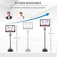 Easycomfort Canestro Basket Altezza Regolabile 160-210cm, Struttura in Acciaio e Base con Ruote, Tabellone in PE Trasparente