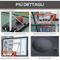 Easycomfort Canestro Basket per Adulti con Tabellone in PVC Regolabile 210-260cm Ruote Integrate Bianco