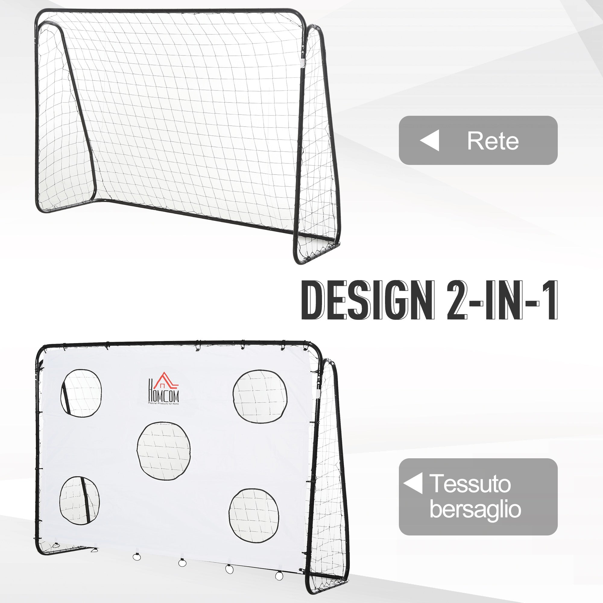Easycomfort Porta da Calcio per Bambini e Adulti con Rete in PE, in Metallo e Oxford, Bianco e Nero, 240x88x171.5cm