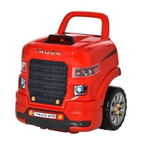 Officina Camion Giocattolo con Motore e 61 Accessori per Bambini 3-5 Anni, Ruote e Maniglia, 40x39x47cm, Rosso