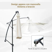 Ombrellone da Giardino a Braccio 3x2.5 m con Manovella e 8 Strisce LED a Energia Solare, Crema