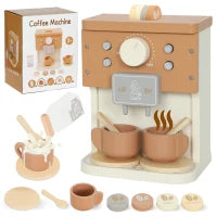 Set Macchina del Caffè Giocattolo in Legno per Bambini da 3 Anni con Accessori, Marrone