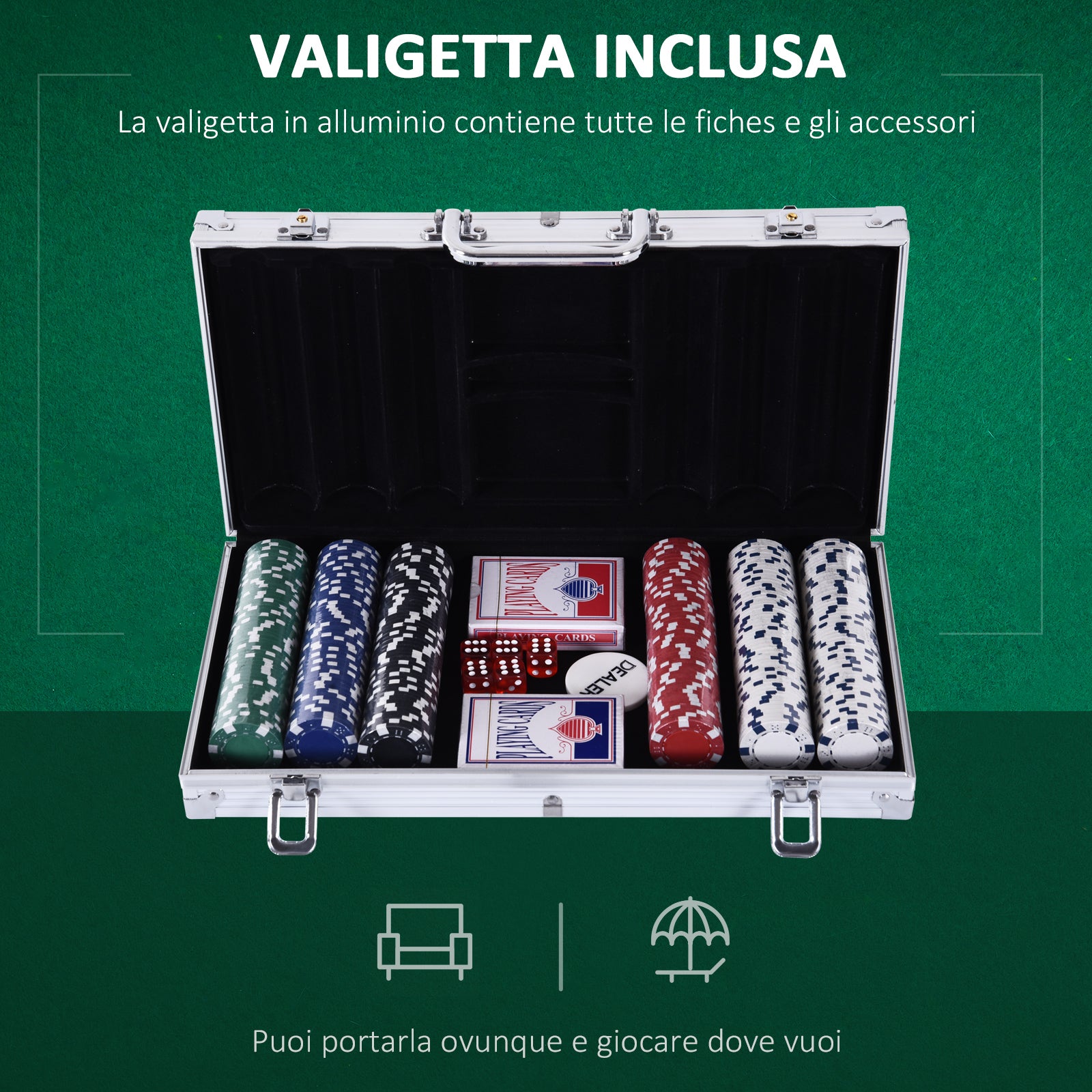 Easycomfort Valigetta Poker Professionale in Alluminio, Set Poker con 300 Fiches e 2 Mazzi per Texas hold'em e Blackjack