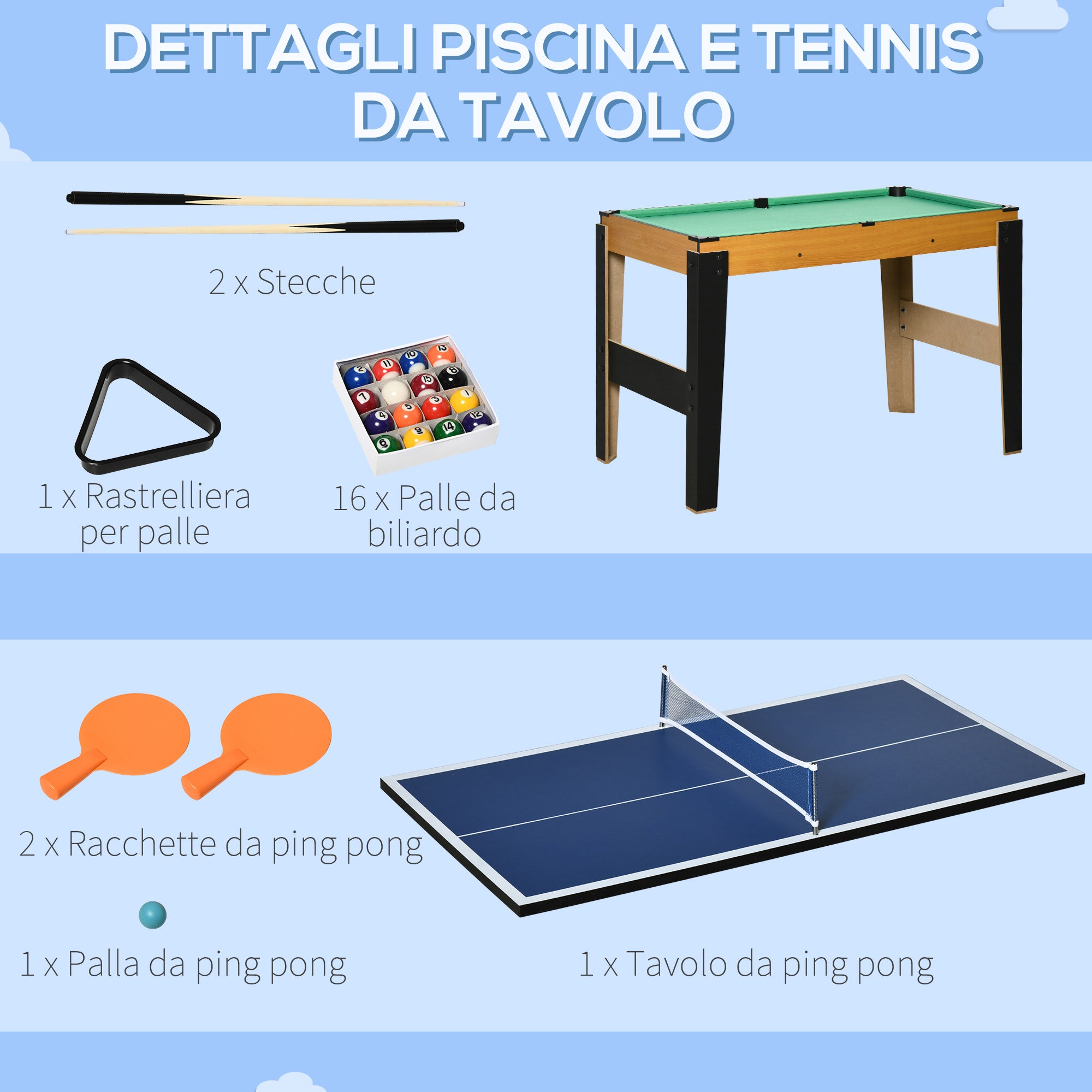 EASYCOMFORT Tavolo Multigioco 4 in 1 con Calcio Balilla, Biliardo, Ping Pong e Hockey da Tavolo, 107x61x84.5cm