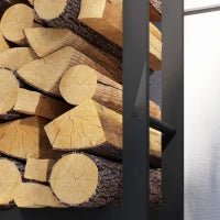 Portalegna da Esterno e Interno con Ruote, Legnaia in Acciaio con Capacità 0.43m³, 120x32x151cm, Nero