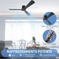 Ventilatore da Soffitto Reversibile a 3 Pale con 6 Velocità, Timer fino 8 Ore e Telecomando, Nero