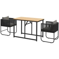 Set da Giardino 3 Pezzi in Rattan con 2 Sedie 50x51.5x67 cm e Tavolo 110x60x75 cm in Legno Composito